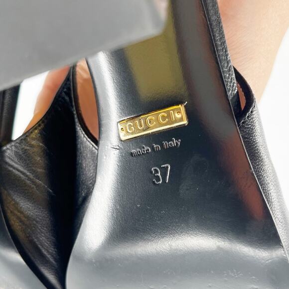 Gucci Black Leather Baby Horsebit Square Toe Block Heel Slingback Pumps EU 37 - Picture 12 of 12